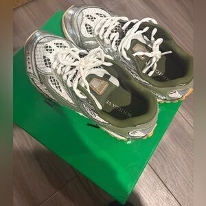 Bottega Veneta White and Olive Sneakers